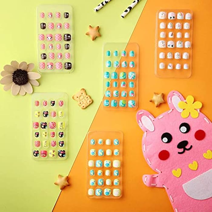 SYOSI Kids Press on Nails Children, 120 Pieces Fake Nails Artificial Nail Tips Girls Full Cover Short False Fingernails for Girls Kids Nail Decoration (Bunny Pattern) - Image 2